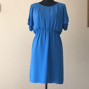 Loft blue dress with cinched waist and sleeves